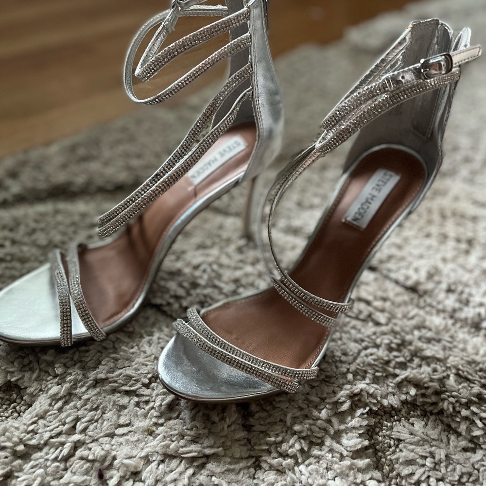 Steve Madden “Fiffi” Heels, Silver, Women’s 9.5M